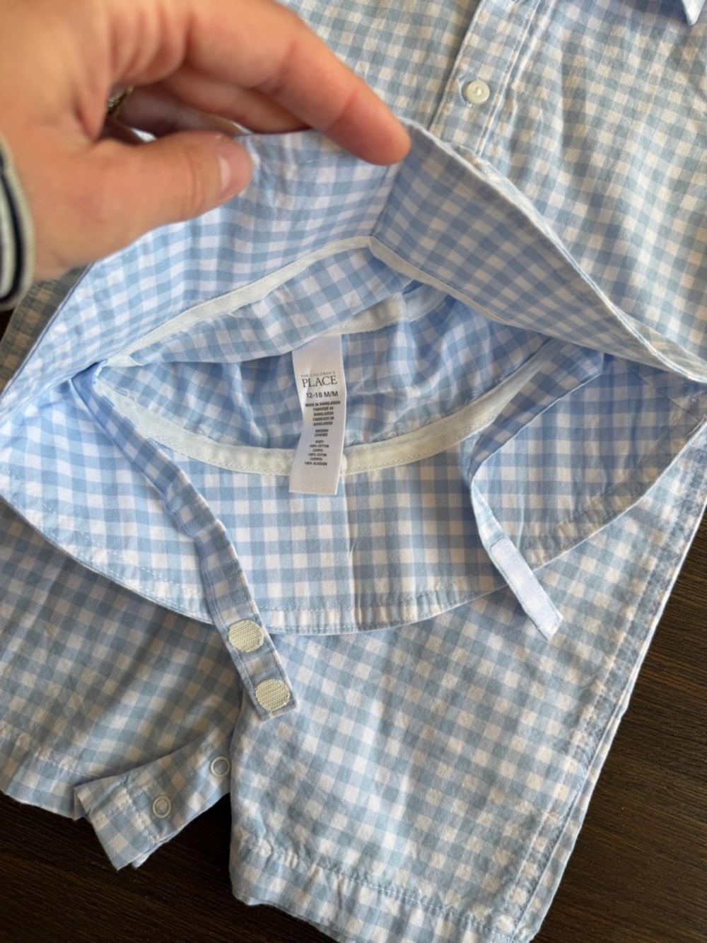 NWT The Children’s Place Blue Gingham Baby Romper & Hat Set - Picture 4 of 4